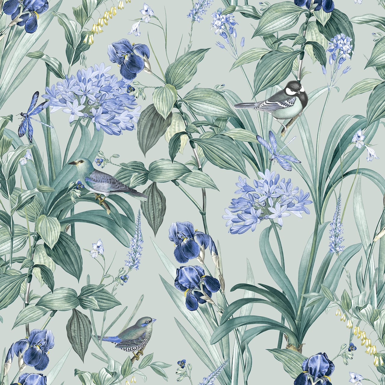 Designs Direct Mint Birds & Dragonflies Botanical Wallpaper
